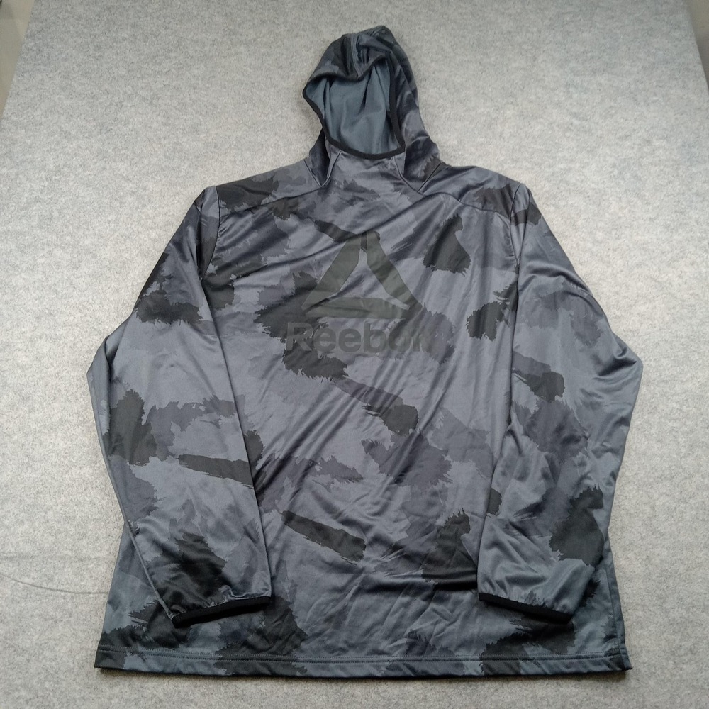 Reebok Hoodie Mens 2XL Gray Camo Lightweight Pullover Sweatshirt Logo REM213TL18